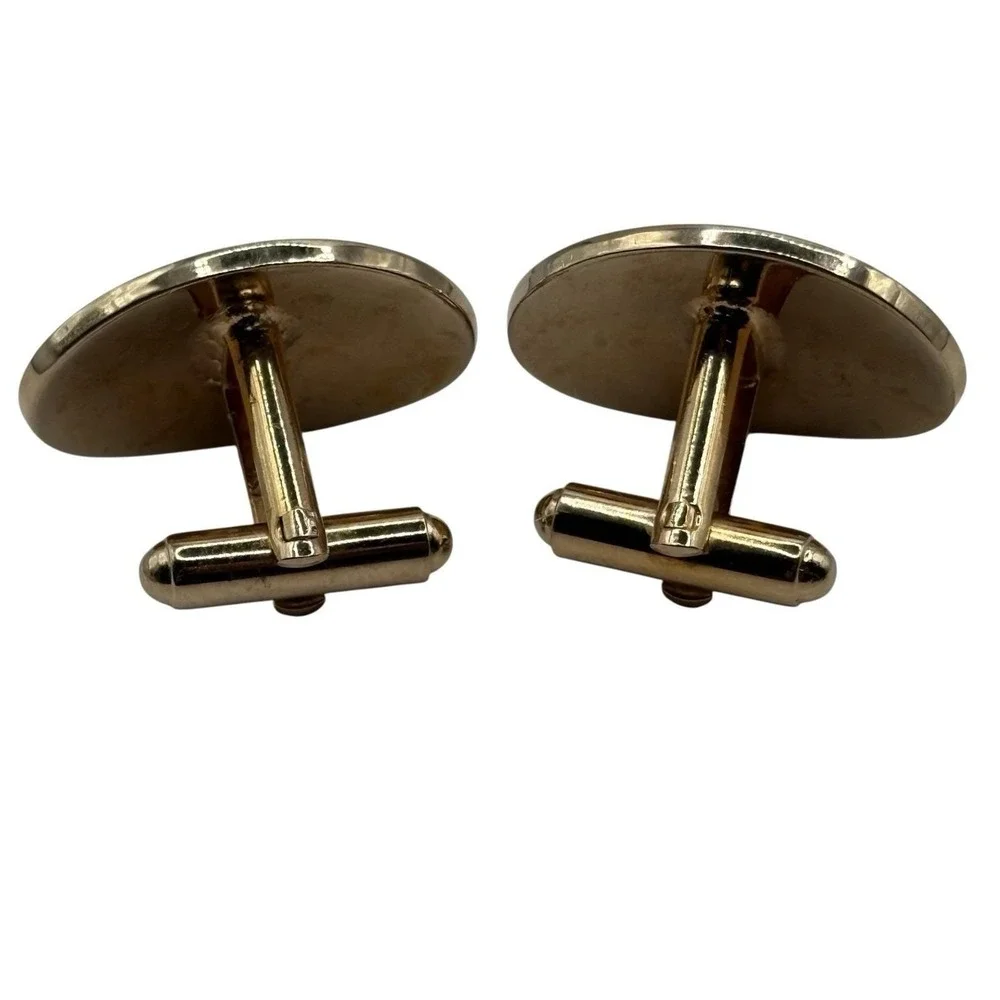 Vintage Hickok Cufflinks USA Gold Tone MCM‎ Oval Abstract Pattern Bullet Back